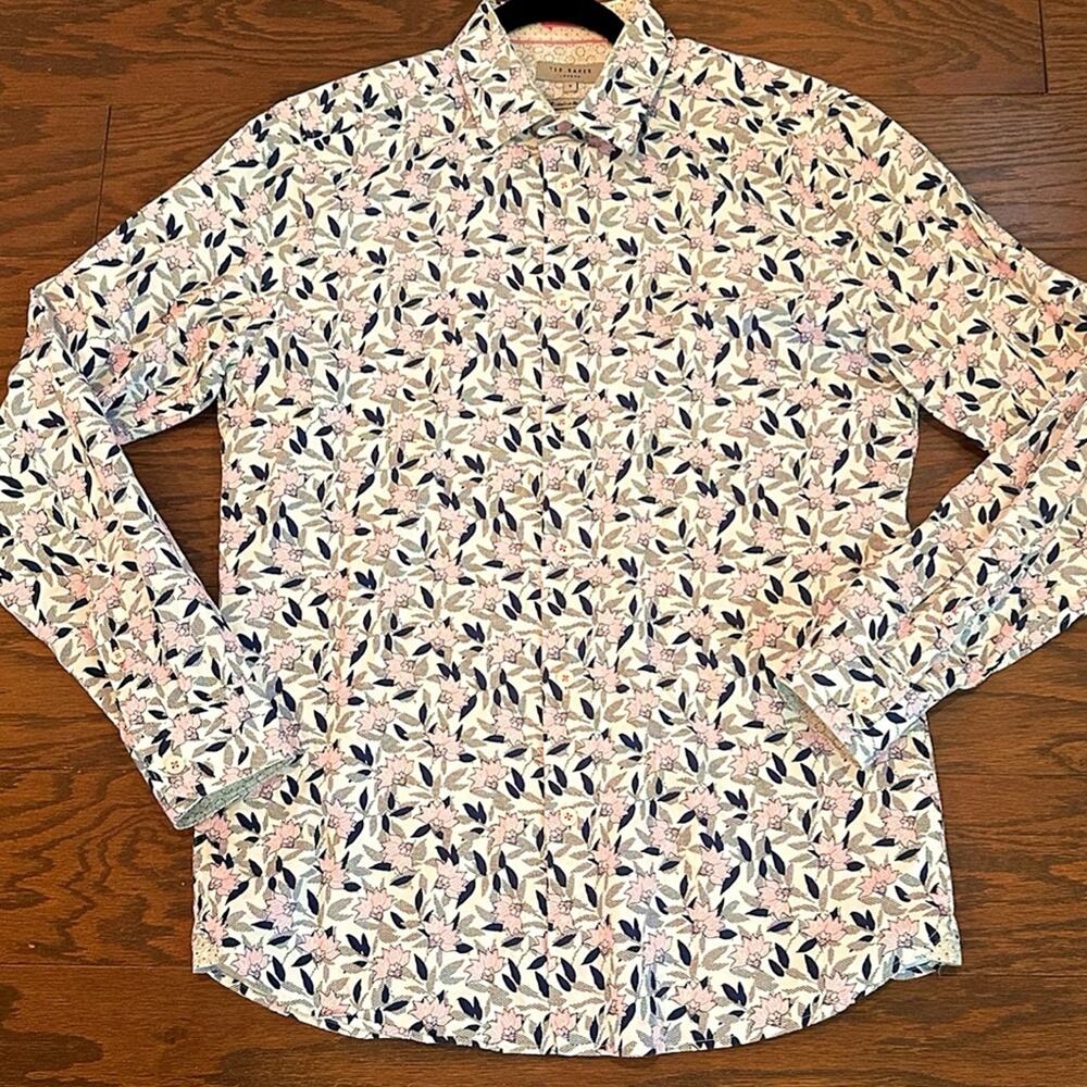 Ted Baker Men’s Long Sleeve Button Down Shirt Floral  Print Size Medium (Ted 3)